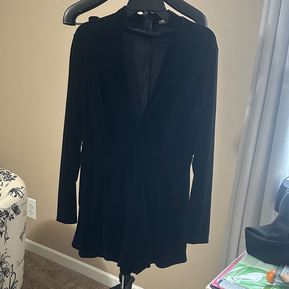 Black Long Sleeve Velvet Romper